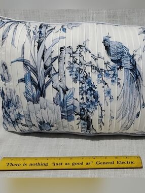 Decorative Blue Floral Bird Pleated Throw Pillow - Home